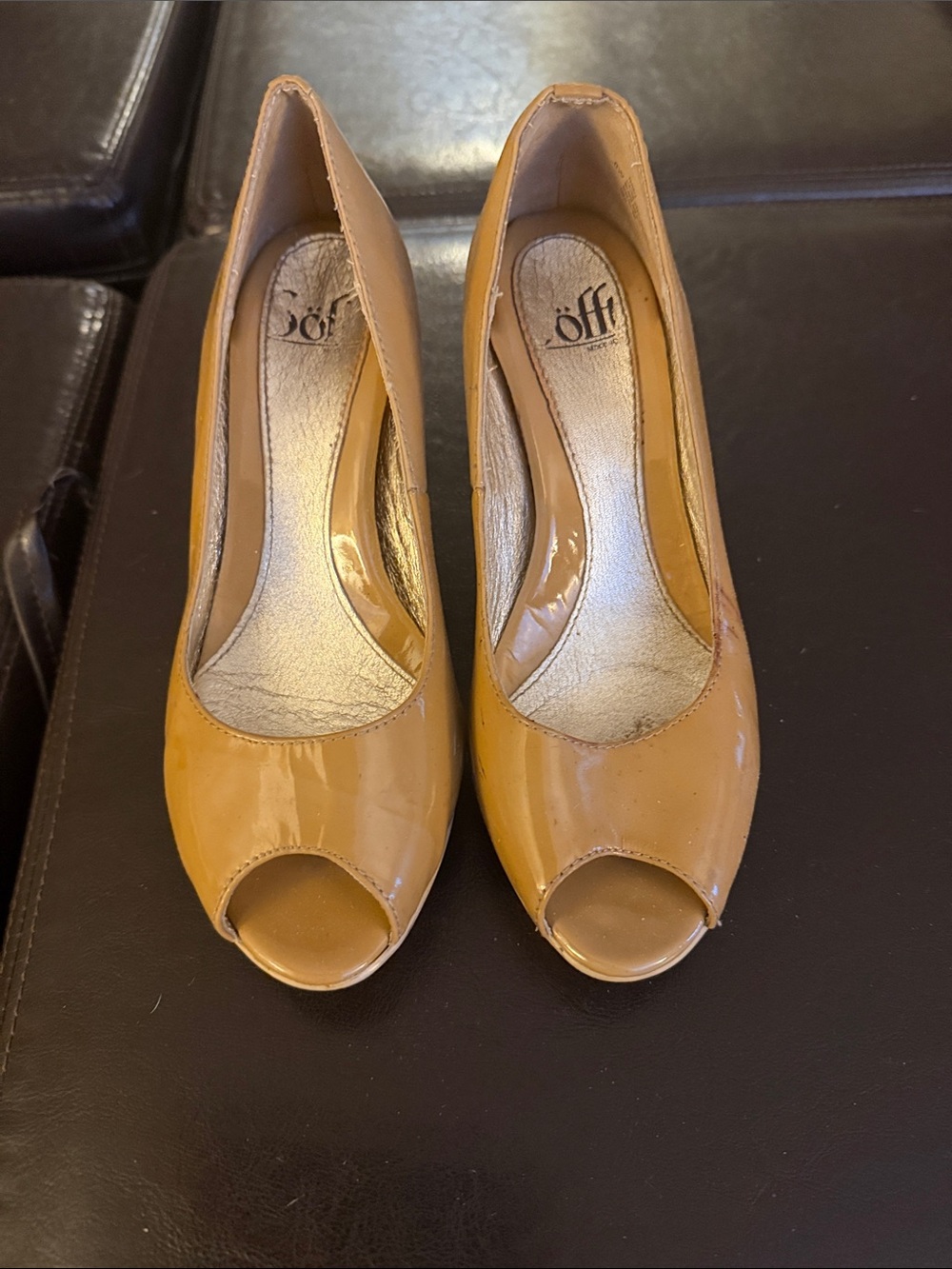 Sofft Beige Patent Peep-Toe Pumps